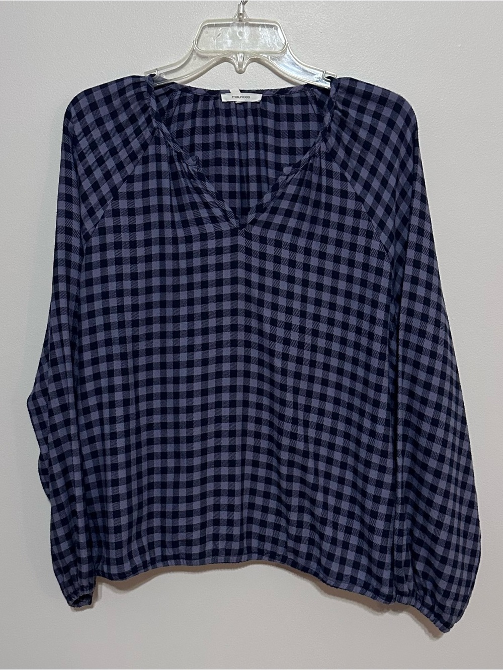 Maurices Navy and Black Plaid V-Neck Tunic Top